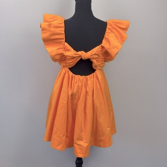 For Love & Lemons Clementine Dress Ruffle Sleeveless Tie Bow Back Mini V-Neck S - Picture 6 of 13